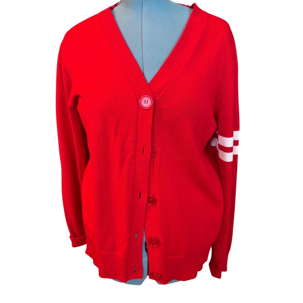 Hip Hop 50s Shop Red Varsity Cardigan Sweater‎ White Stripes XL Rockabilly Retro